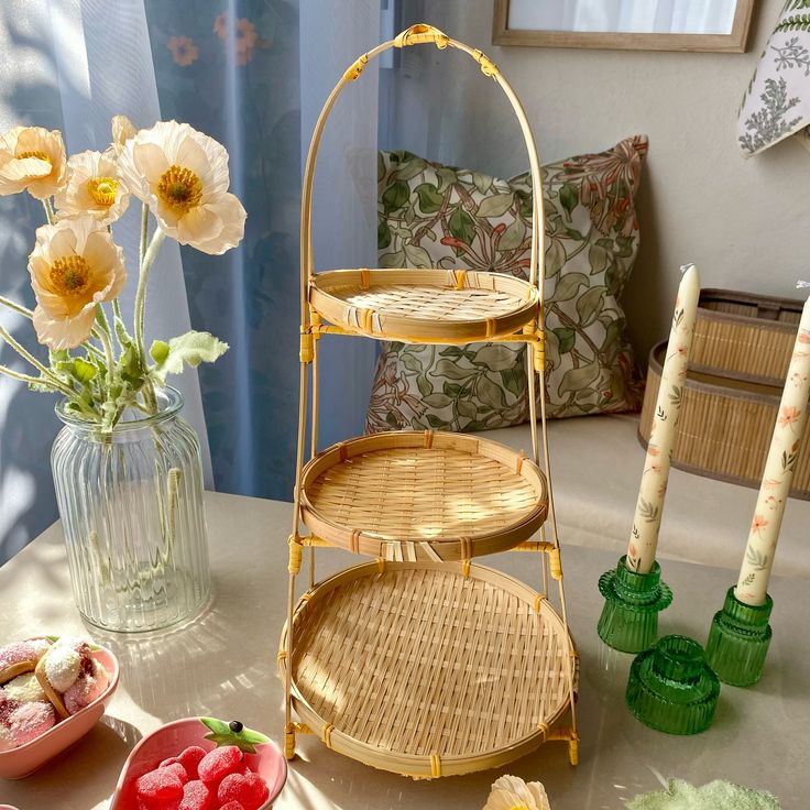 🌿 Natural Bamboo 3-Layer Stand | Stylish Serving Tray for Cakes, Fruits & Pastries