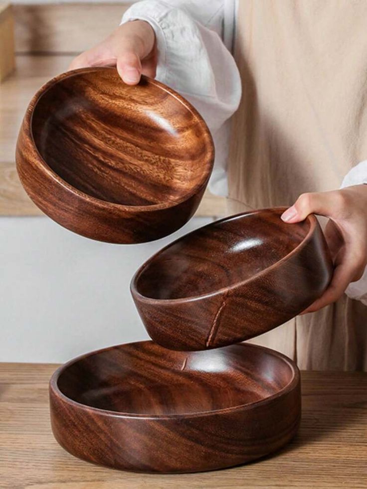 Luxury Handmade Wooden Bowl Set 🪵 | Elegant Serveware for Dining & Décor | St Of 4