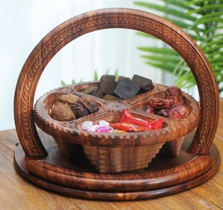 Hand Made Wooden Heart shaped Dry fruit serving tray basket for gift /home decor